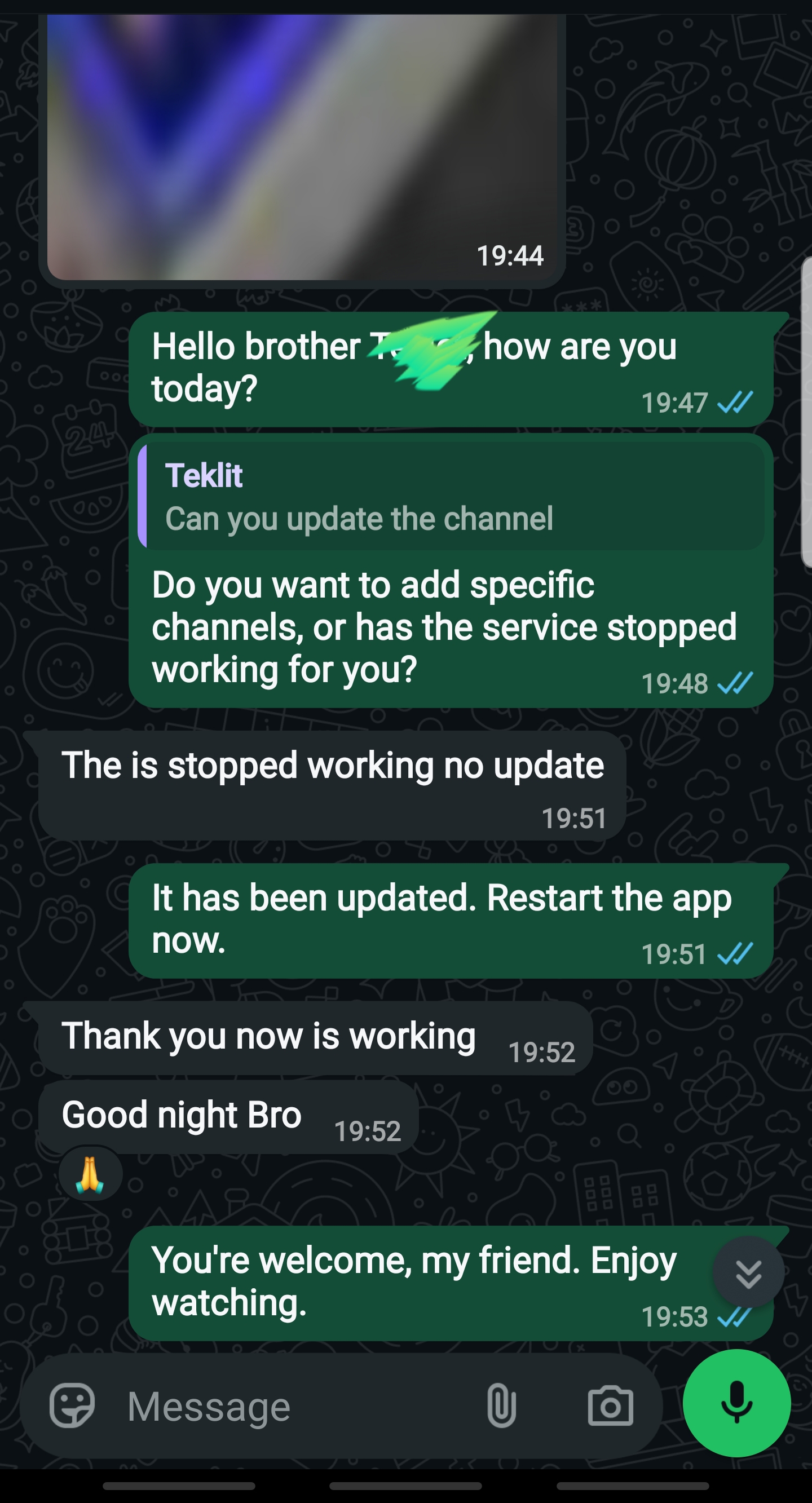 WhatsApp review screenshot from a loyal StreamMax customer
