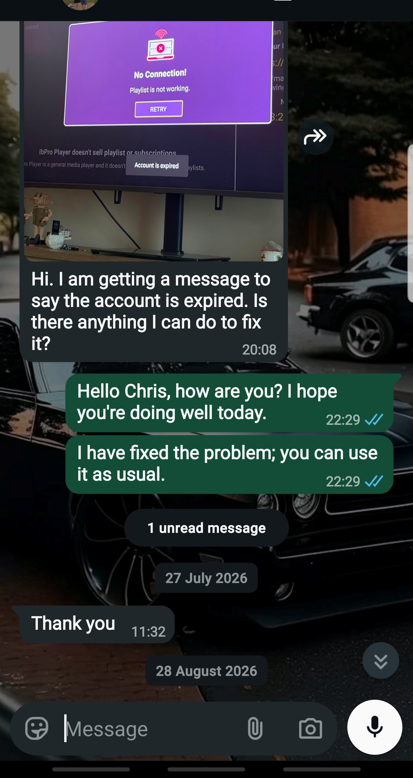 WhatsApp review screenshot recommending StreamMax IPTV